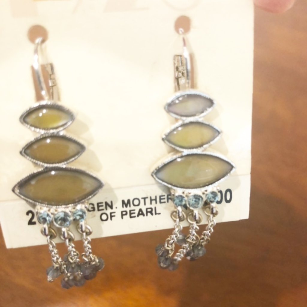 2028 Silver Tone Yellow Blue Mother Of Pearl Drop Earrings Nwt 20$